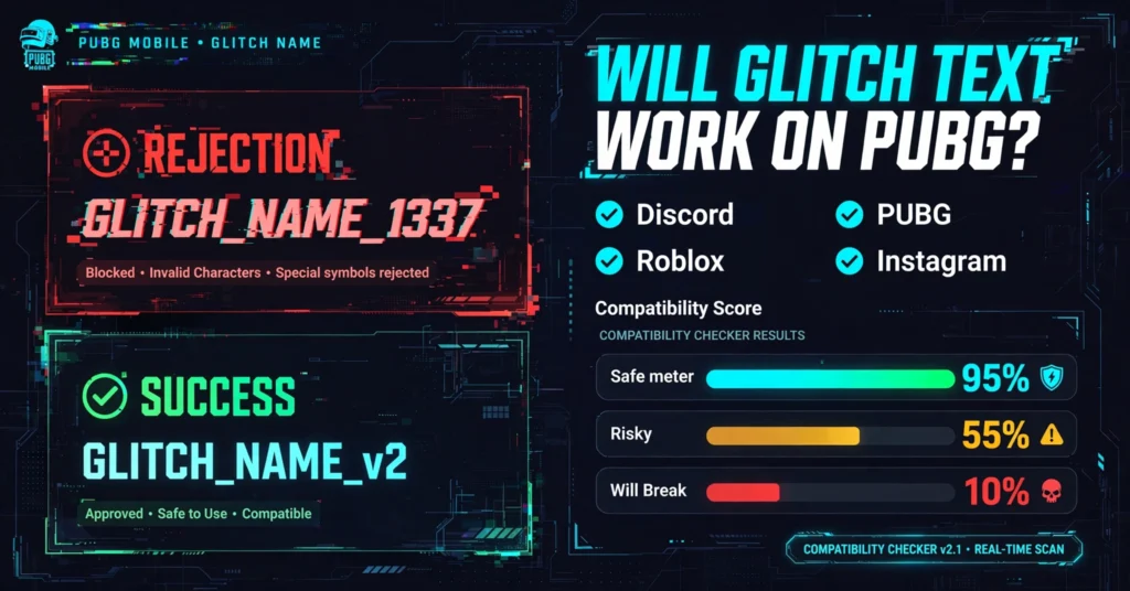will glitch text work on pubg compatibility checker showing rejection and success